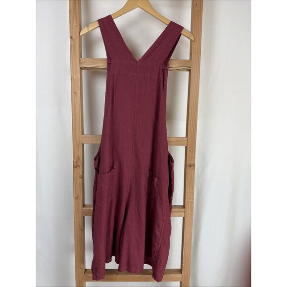 NWT Kleen Red Oversized Linen Wide Leg Short Jumper Overalls #5-0855 Size 1X - Picture 6 of 7